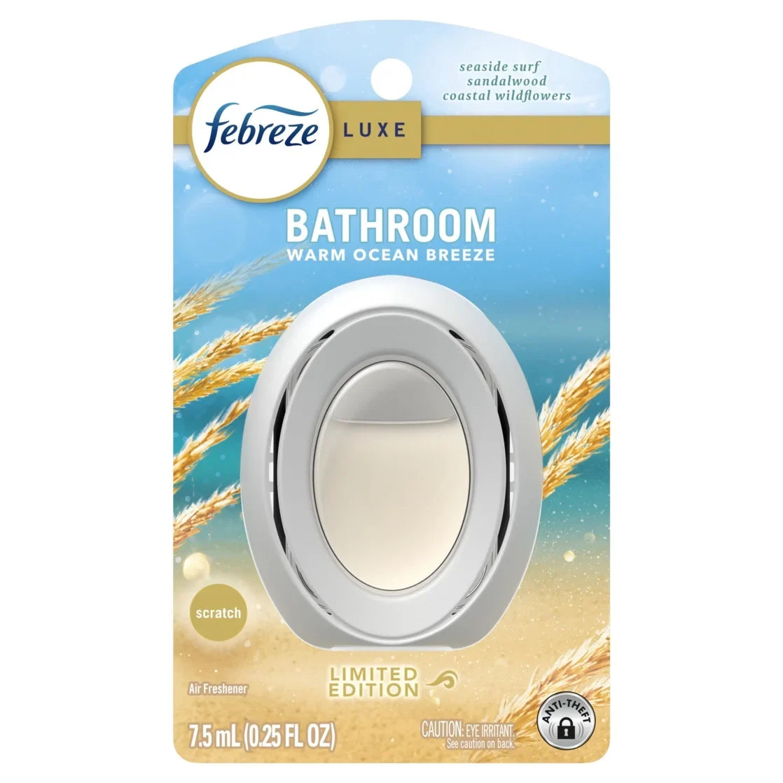 Febreze Bathroom Air Freshener, Small Spaces Odor-Fighting, Warm Ocean Breeze Scent, 1 Count