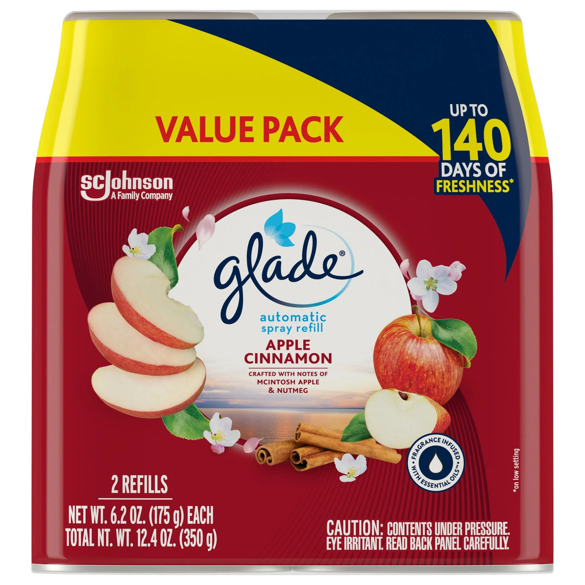 Glade Automatic Spray Refill 2 ct, Apple Cinnamon, 12.4 oz. Total, Air Freshener