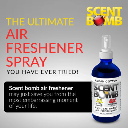 Scent Bomb Clean Cotton Air Freshener  8 oz Spray, Long-Lasting Odor Eliminator for Home & Car, Effective Deodorizer Spray for Kitchen, Bathroom, Fresh Room Spray & Smell Neutralizer