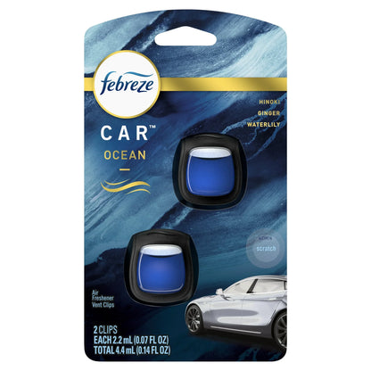 Febreze Car Ocean Scent Air Freshener Vent Clip, .07 oz. Car Vent Clip, (4 Pack of 2)