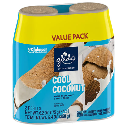 Glade Automatic Spray Air Freshener, Cool Coconut Limited Edition, 12.4 oz Total, 2 Refills