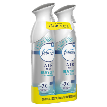 Febreze Air Freshener Spray, Odor-Fighting Room Spray, Heavy Duty Crisp Clean, 8.8oz, 2 Count