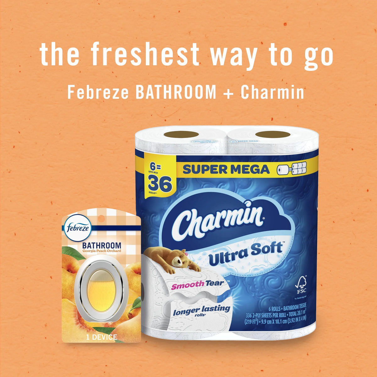Febreze Bathroom Air Freshener, Small Spaces Odor-Fighting, Georgia Peach Orchard, 2 Count