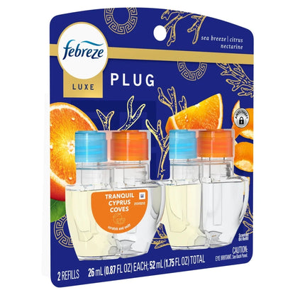 Febreze Plug In Air Freshener, Odor-Fighting Scented Oil Refill, Tranquil Cyprus Coves Scent, 2 Refills