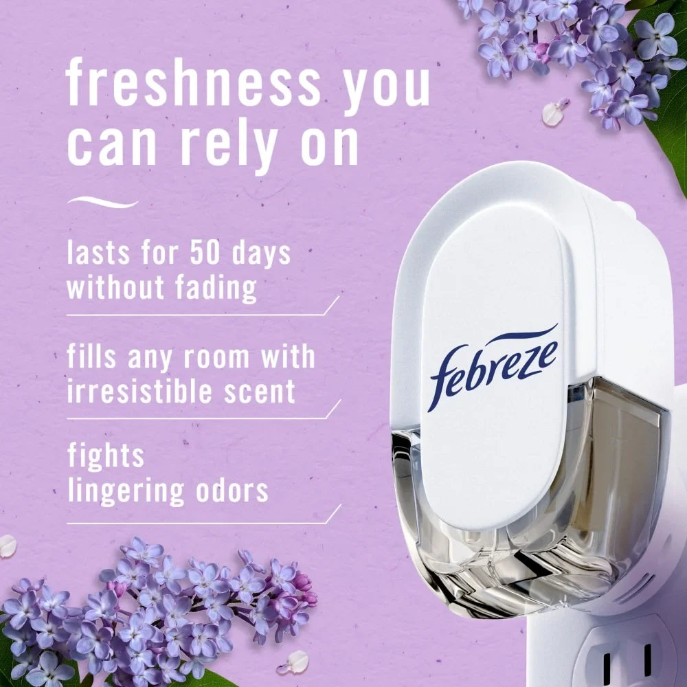 Pack of 2 Febreze Plug Odor-Fighting Air Freshener Oil Dual Refill Southern Lilac Mornings, 1.75 fl oz (Package May Vary)