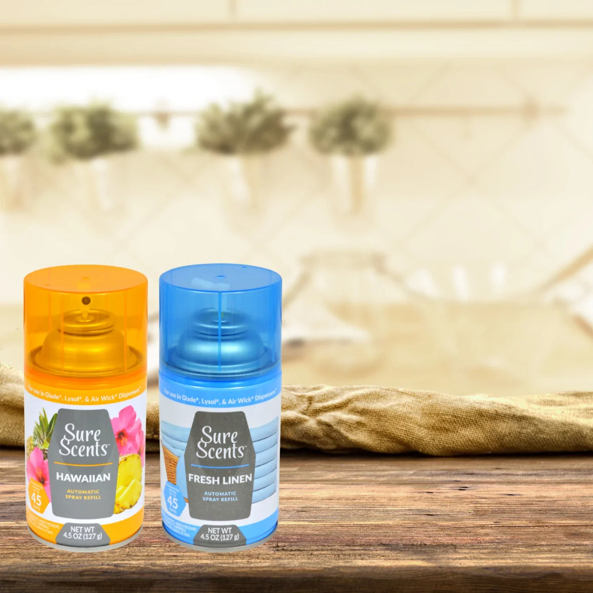 Sure Scents Lavender Hawaiian Mist Fresh Linen Automatic Spray Refill Air Freshener Eliminate Odors Long Lasting Home Fragrance, 4.5oz Each Bottle - Set of 3