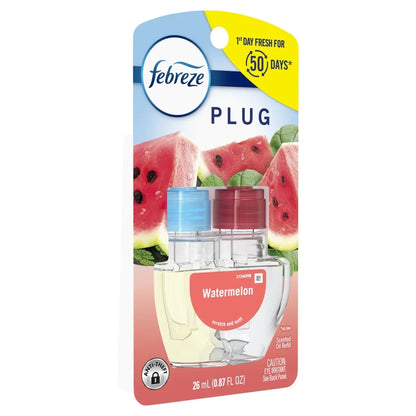 ( 2 Pack ) Febreze Plug In Air Freshener, Odor-Fighting Scented Oil Refill, Watermelon, 1 Refill