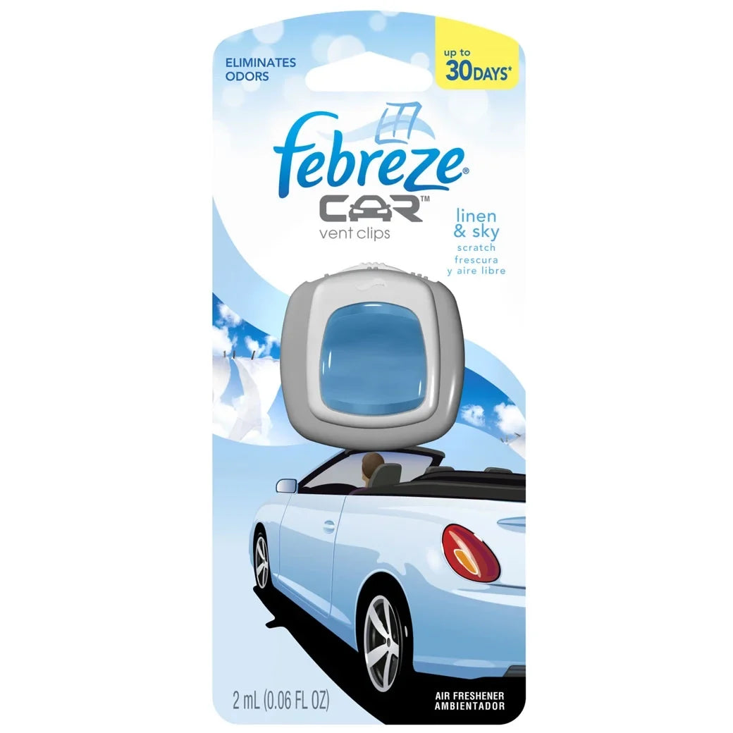 Febreze Car Vent Clips Air Freshener & Odor Eliminator Linen and Sky - 2 PACK