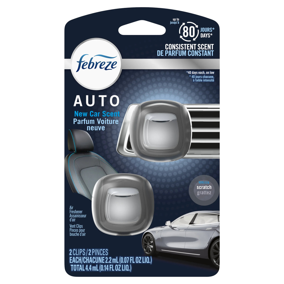 Febreze AUTO Air Freshener Vent Clip New Car Scent, .07 oz. Car Vent Clip, Pack of 2