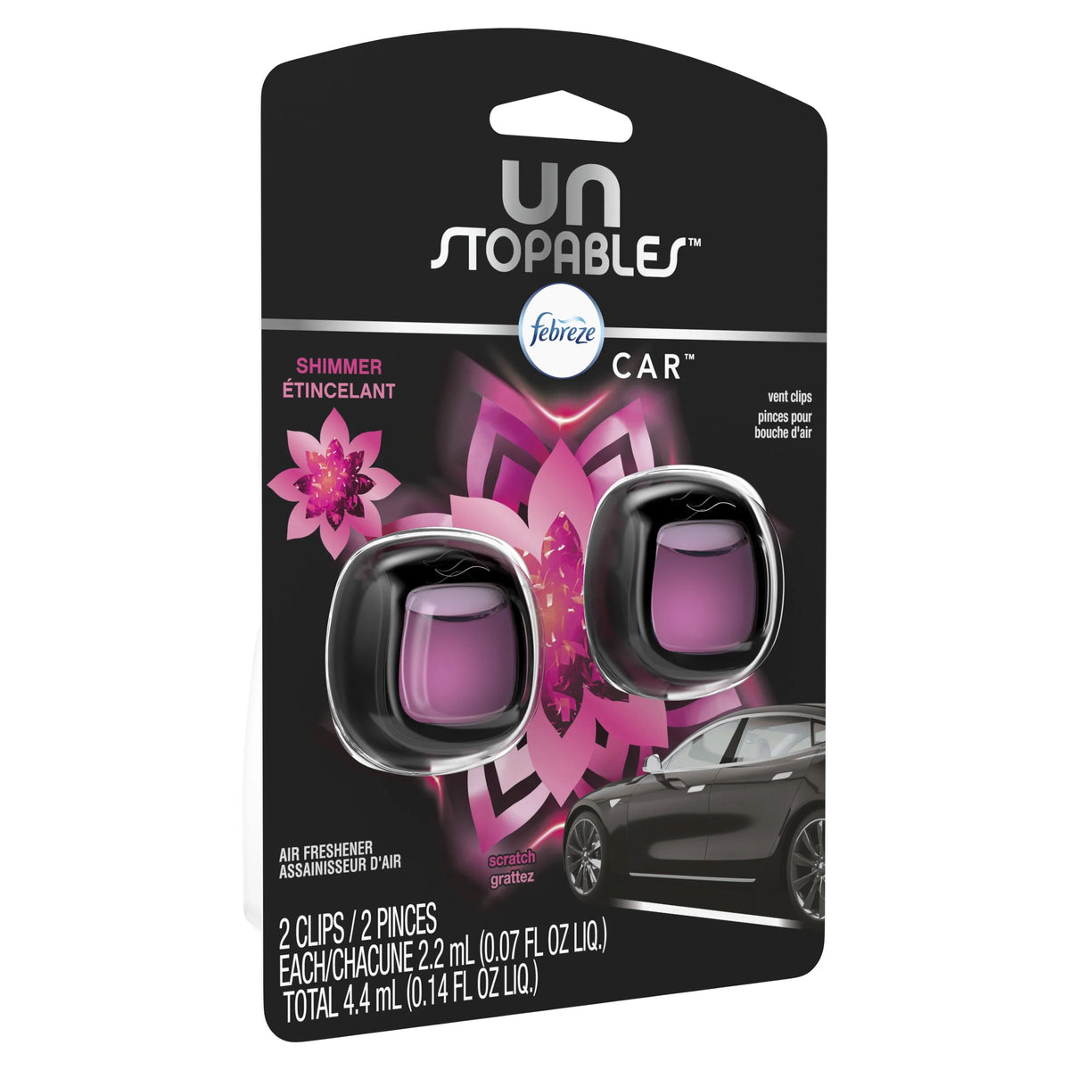 Febreze Car Unstopables Air Freshener Vent Clip, Shimmer, 2 count