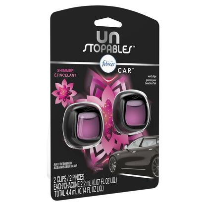 Febreze Car Unstopables Air Freshener Vent Clip, Shimmer, 2 count