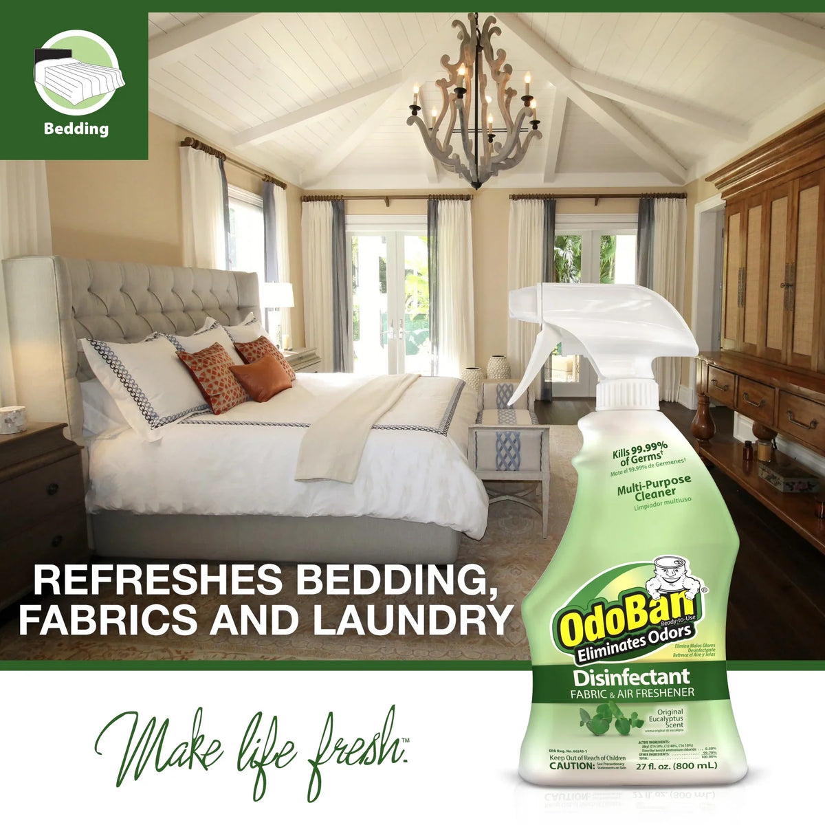 OdoBan Original Eucalyptus Scent Disinfectant Fabric & Air Freshener, 27 fl oz