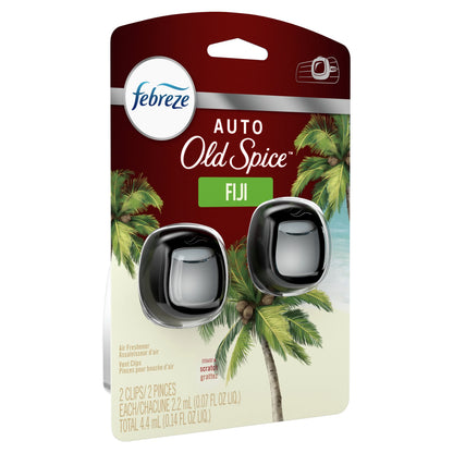 Febreze AUTO Odor-Eliminating Car Freshener Vent Clip Old Spice Fiji, .07 oz. Car Vent Clip, Pack of 2