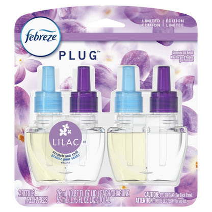Febreze Odor-Eliminating Fade Defy PLUG Air Freshener Lilac, (2) .87 fl. oz. Oil Refills