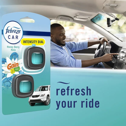 Febreze Car Air Freshener Vent Clip Gain Honey Berry Hula Scent, .06 oz. Car Vent Clip, 2 Count