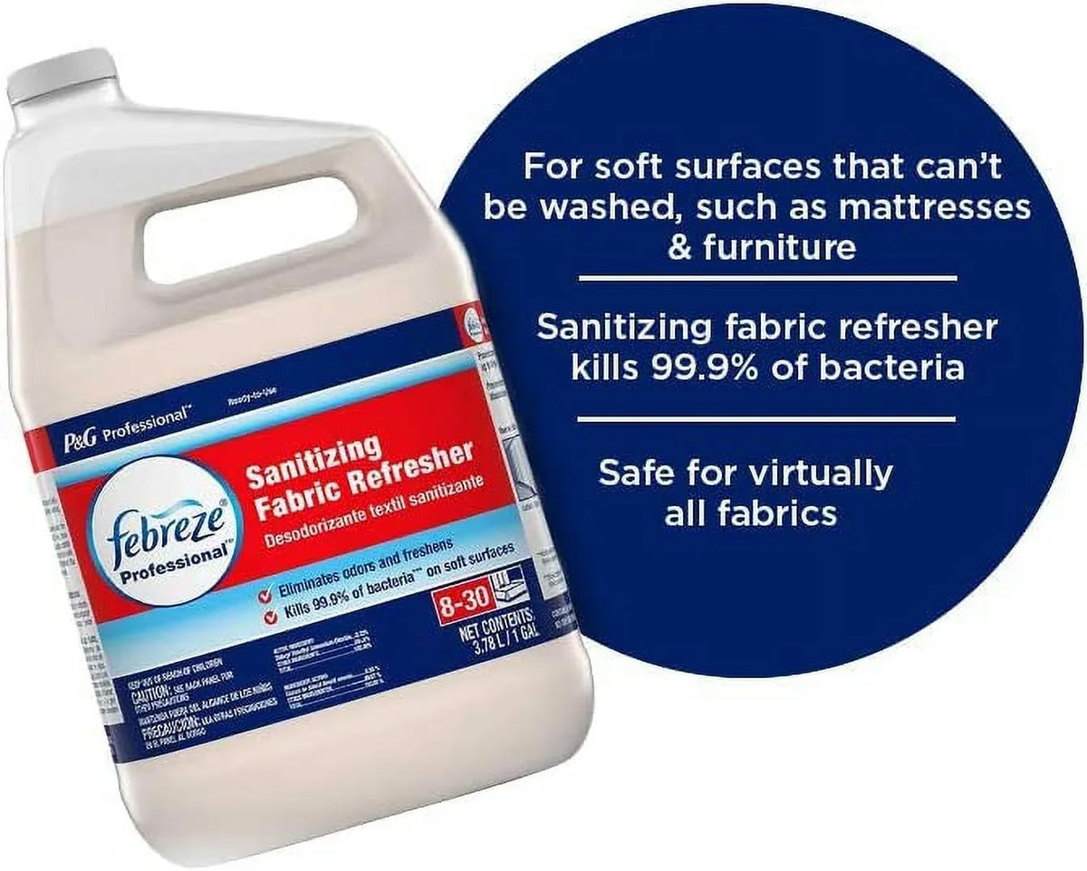 Febreze Professional Sanitizing Fabric Refresher, Bulk Sanitizing Spary for All Fabrics in Hotels, Restaurants and Businesses, Fresh Clean Scent, Ready-to-Use, 1 Gallon
