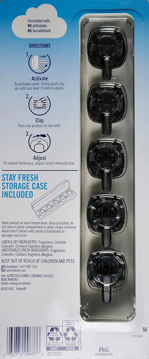Febreze Air Freshener Car Vent Clips Assortment, 5 Count (Rainbow Variety)