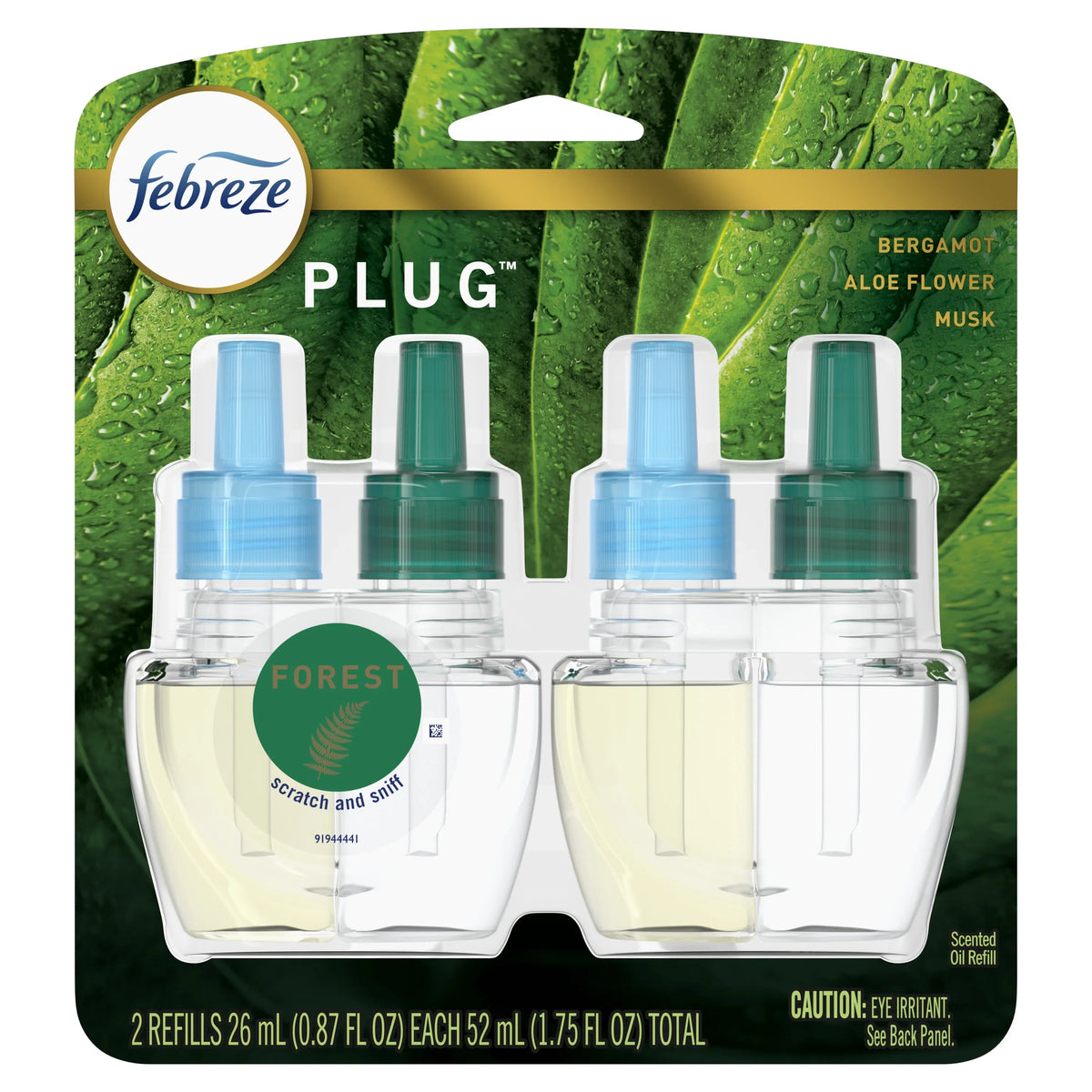 Febreze Origins Fade Defy PLUG Air Freshener & Odor Eliminator, Forest (2) .87 fl. oz. Oil Refills
