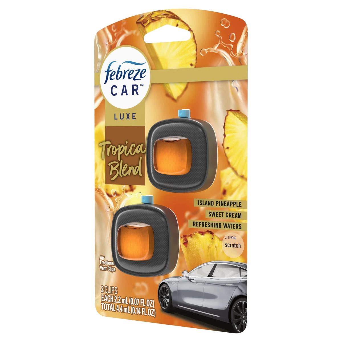 Febreze Car Air Freshener, Odor-Fighting Automotive Vent Clip, Tropical Blend Scent, 2 Count
