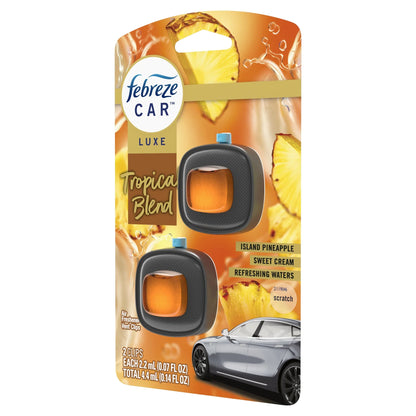 Febreze Car Air Freshener, Odor-Fighting Automotive Vent Clip, Tropical Blend Scent, 2 Count