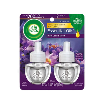 Air Wick Plug-In Scented Oil Air Freshener Warmer Refills, Black Lotus and Violet, 2 Count