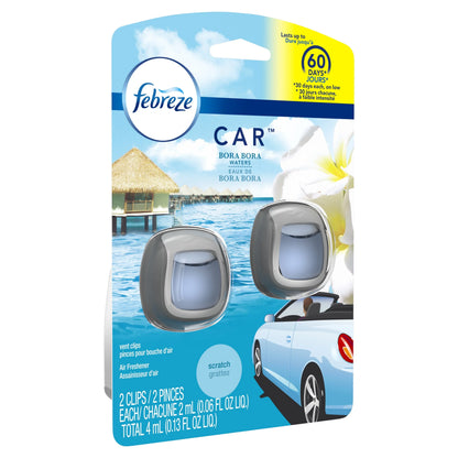 Febreze Car Air Freshener Vent Clip, Bora Bora Waters, 2 Count