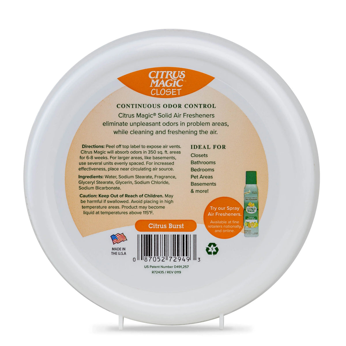 Citrus Magic For Closets Odor Absorbing Solid Air Freshener, Citrus Burst, 8 oz