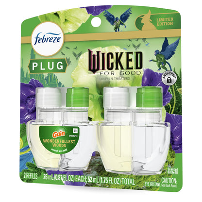 Febreze Plug In Air Freshener, "Wicked: For Good" Limited Edition, Odor-Fighting Scented Oil Refill, Wonderfullest Woods, 2 Count