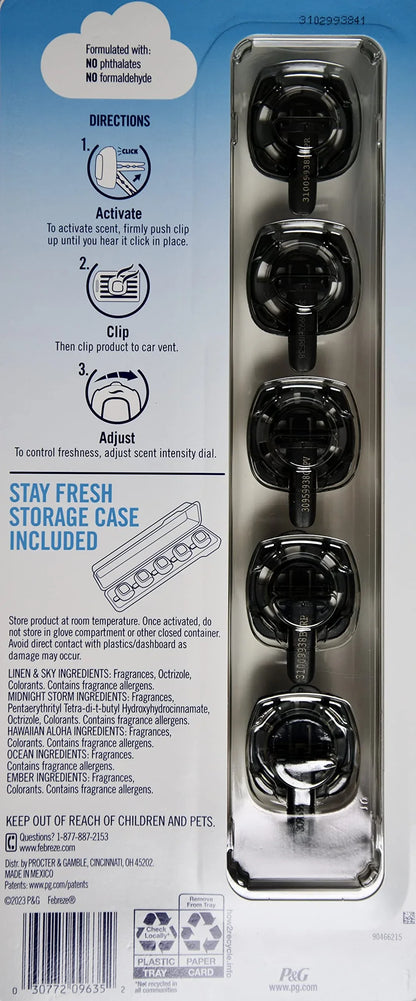 Febreze Mixed Scents Air Freshener, 5 Car Vent Clips, 5 Count (Pack of 1) C42