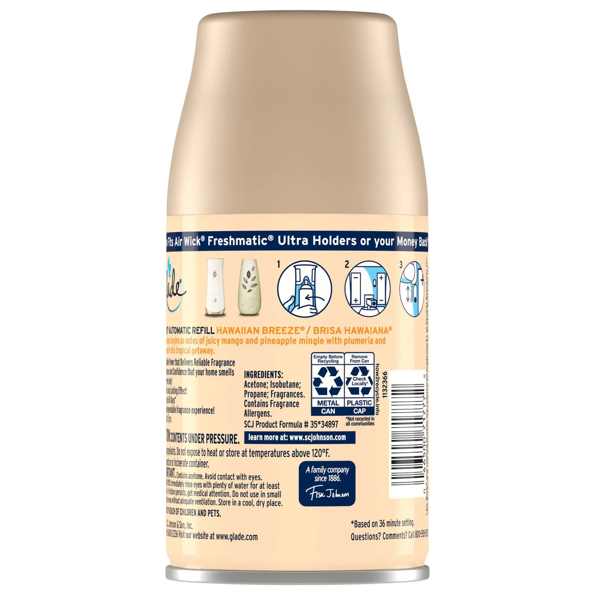 Glade Automatic Spray Refill 1 Count, Hawaiian Breeze, 6.2 oz. Total, Air Freshener