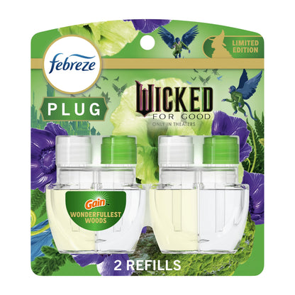 Febreze Plug In Air Freshener, "Wicked: For Good" Limited Edition, Odor-Fighting Scented Oil Refill, Wonderfullest Woods, 2 Count