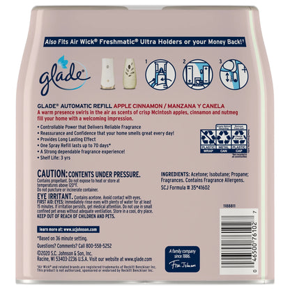 Glade Automatic Spray Refill 2 ct, Apple Cinnamon, 12.4 oz. Total, Air Freshener