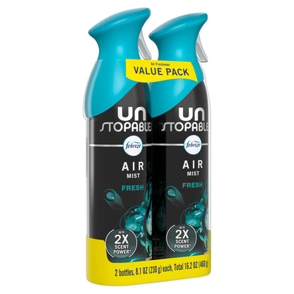 Febreze Air Mist Air Freshener Spray, Unstopables Fresh, 8.1oz, 2 Count