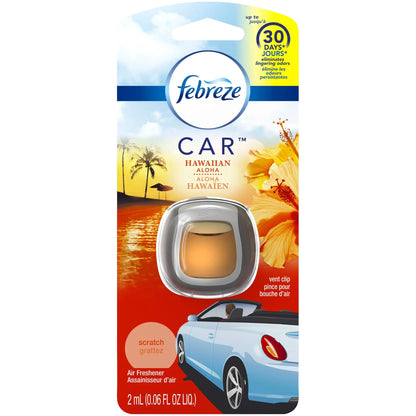Febreze Odor Clear Car Vent Air Freshener Clip, Hawaiian Aloha 0.06 Fl.Oz - 8 Pack Packaging May Vary