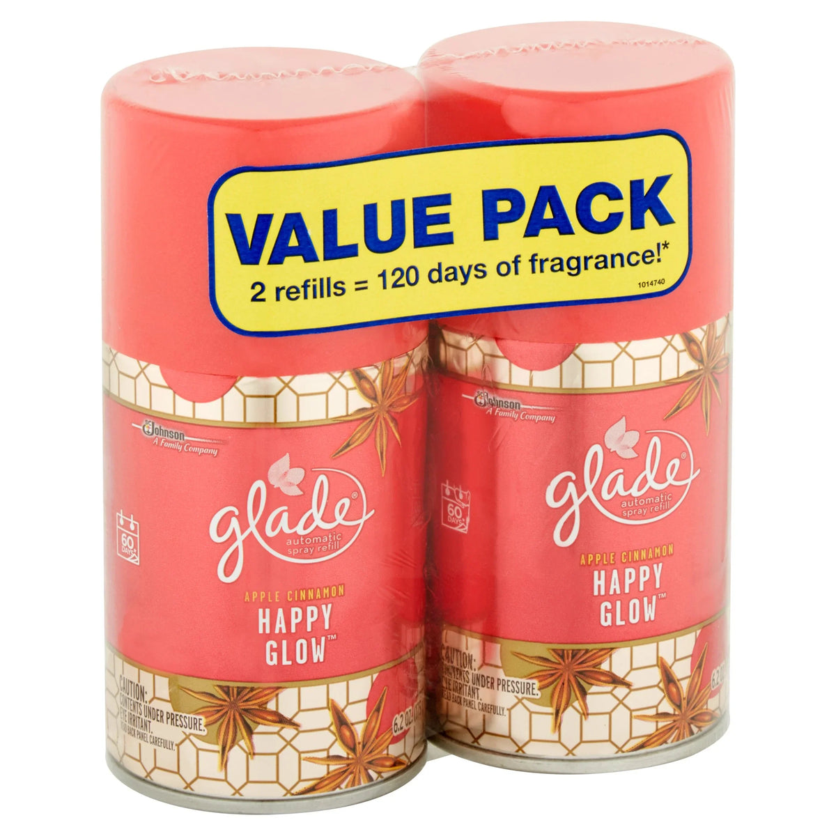 SC Johnson Glade Happy Glow Apple Cinnamon Automatic Spray Refill Value Pack, 6.2 oz, 2 count