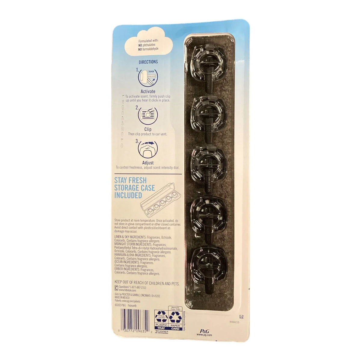Febreze Mixed Scents Air Freshener, 5 Car Vent Clips, 5 Count (Pack of 1)