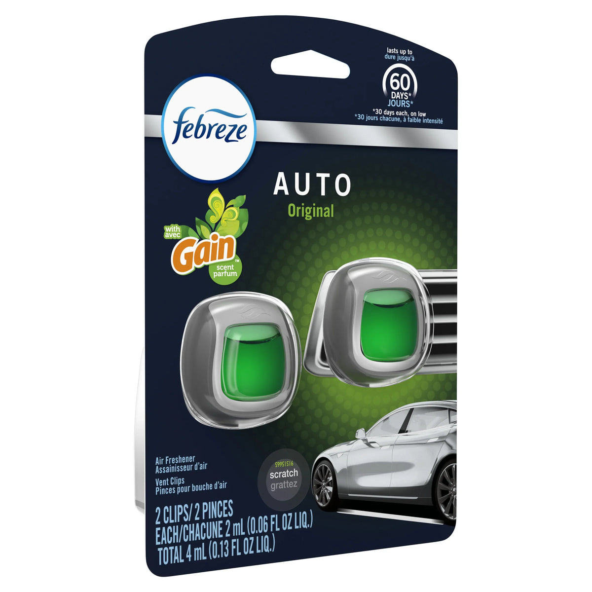 Febreze Car Odor-Eliminating Air Freshener, Gain Original, 2 ct