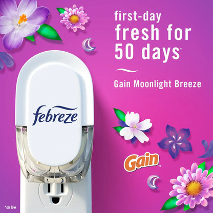 Febreze Plug In Air Freshener, Odor-Fighting Scented Oil Refill, Gain Moonlight Breeze, 2 Refills