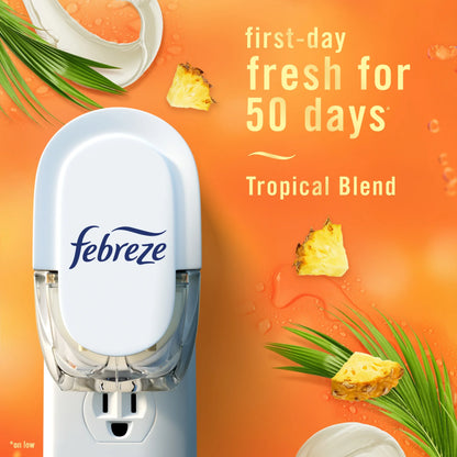 Febreze Plug In Air Freshener, Odor-Fighting Scented Oil Refill, Tropical Blend Scent, 1 Refill