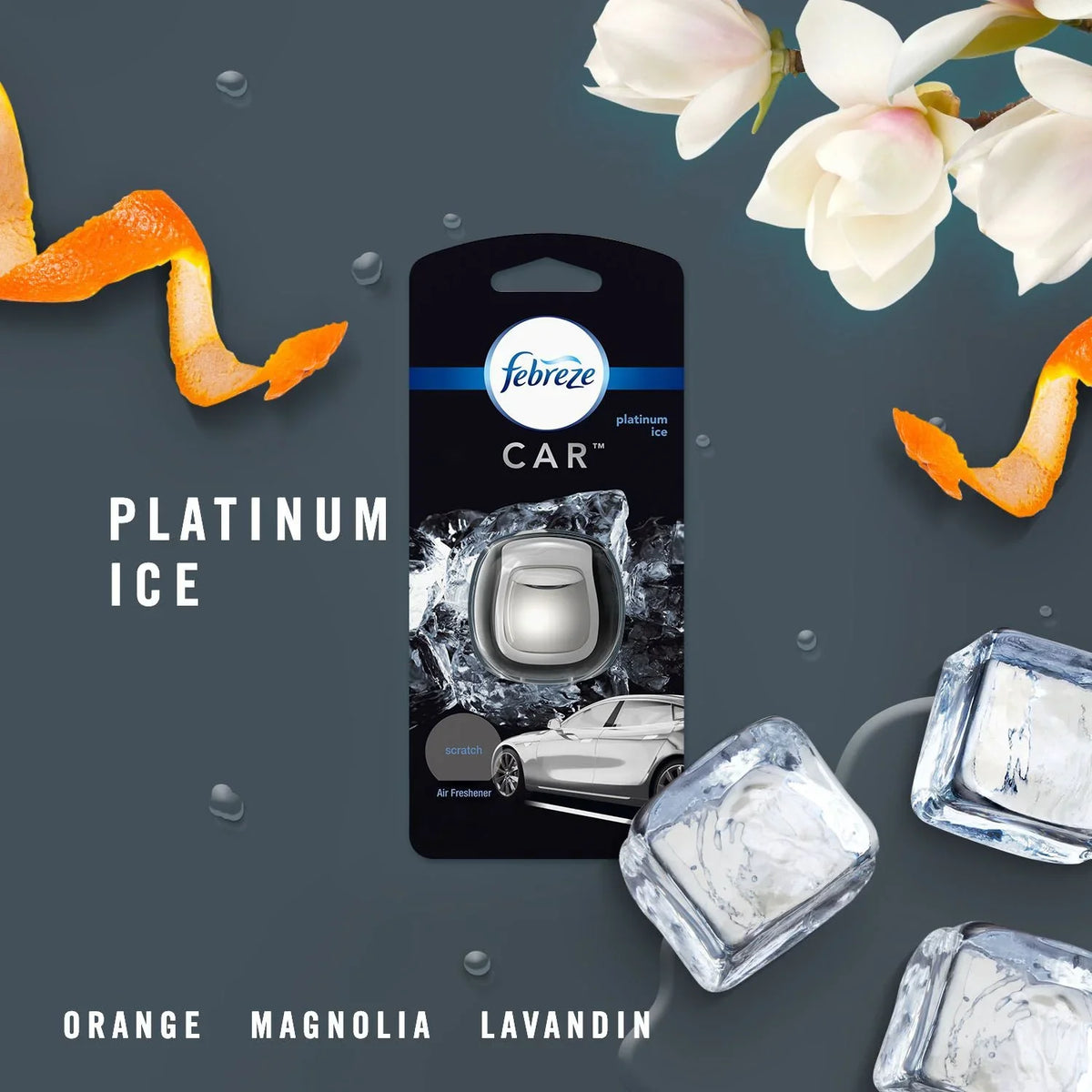 Febreze Car Odor-Eliminating Air Freshener, Platinum Ice, 1 ct