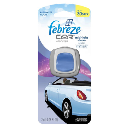 Febreze Car Vent Clips Air Freshener and Odor Eliminator, Midnight Storm, 8 Pack