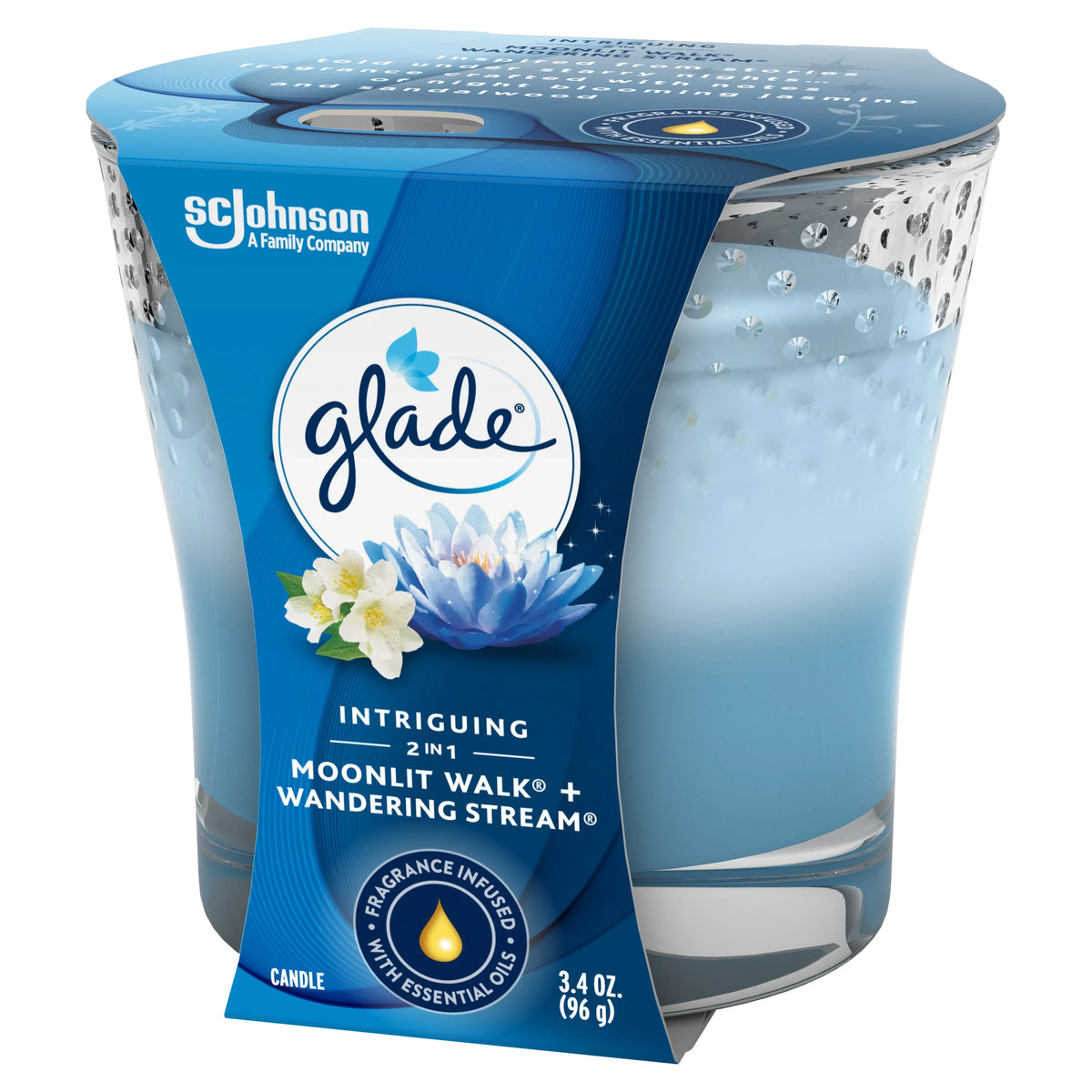 Glade 2in1 Jar Candle 1 ct, Moonlit Walk & Wandering Stream, 3.4 oz. Total, Air Freshener