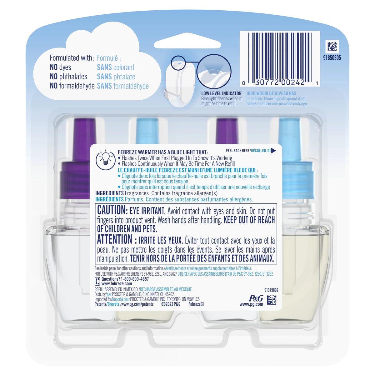 Febreze Odor-Eliminating Fade Defy PLUG Air Freshener Lilac, (2) .87 fl. oz. Oil Refills