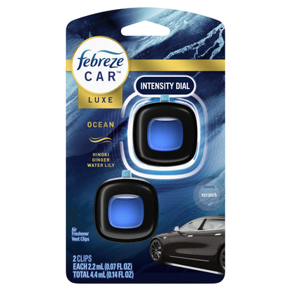 Febreze Car Air Freshener, Odor-Fighting Auto Car Vent Clip, Ocean, 2 Count