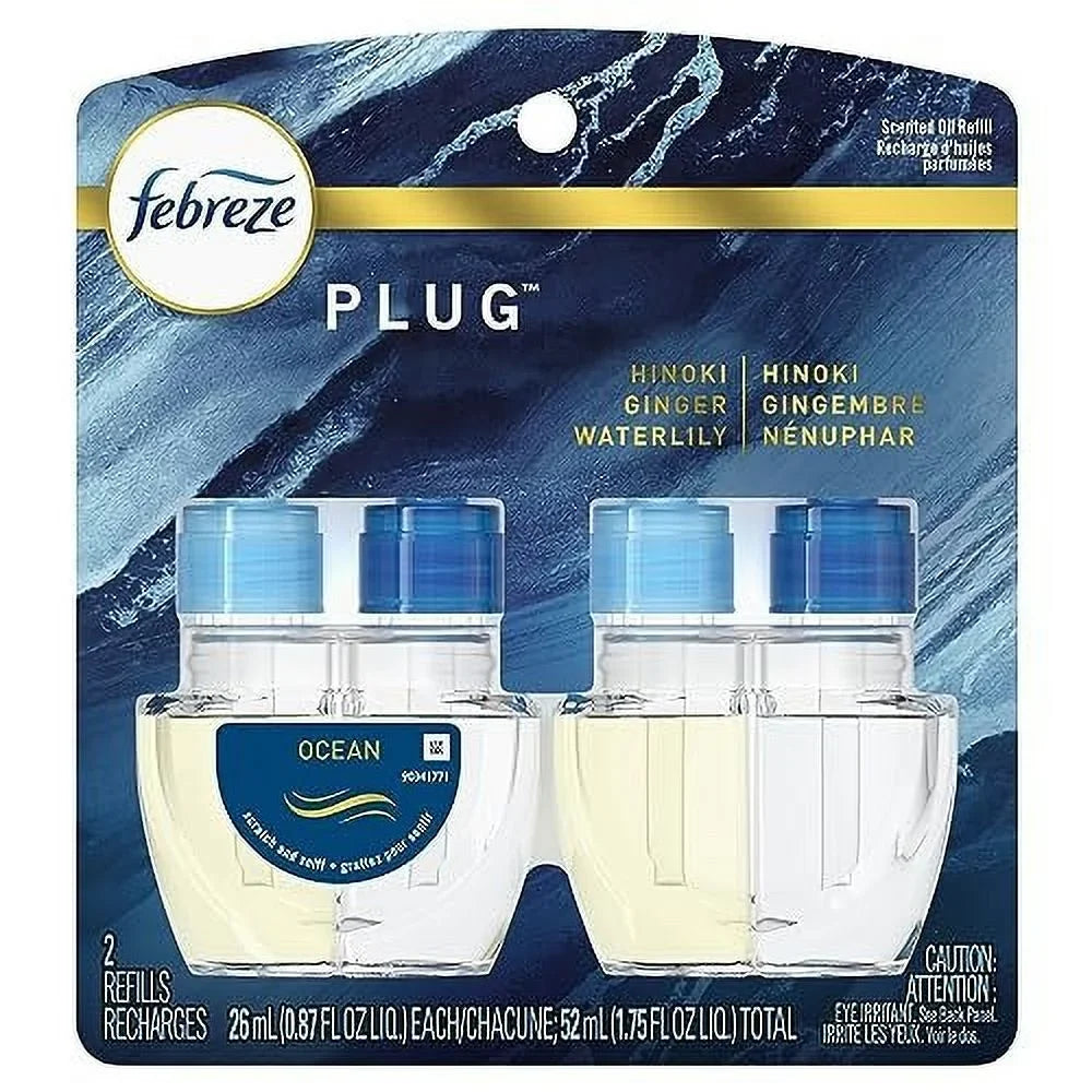 Febreze Origins Fade Defy PLUG Air Freshener & Odor Fighter, Ocean, 2 .87 fl. oz. Oil Refills