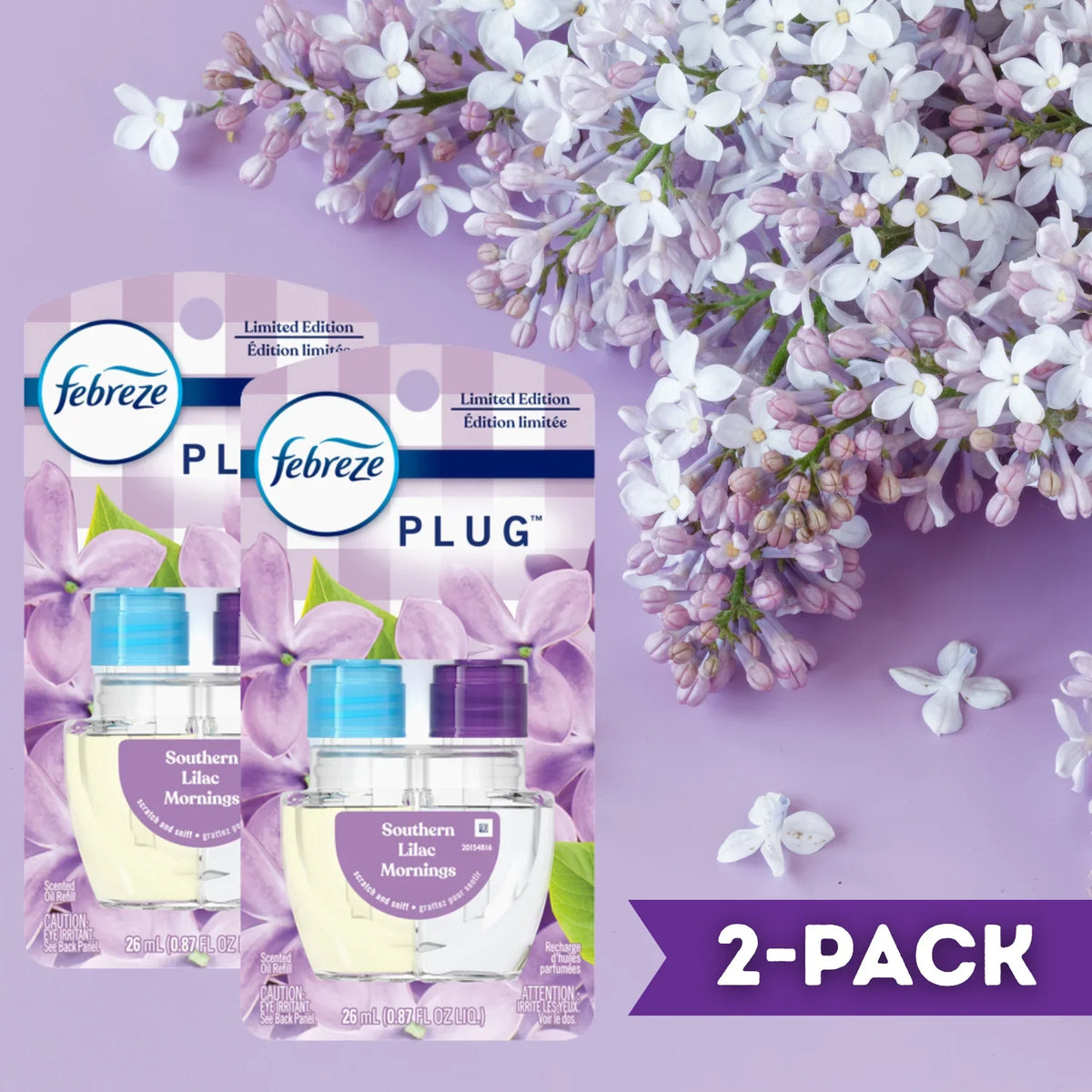 Febreze Plug Scented Oil Refill Southern Lilac Mornings, 0.87 fl oz, 2-Pack