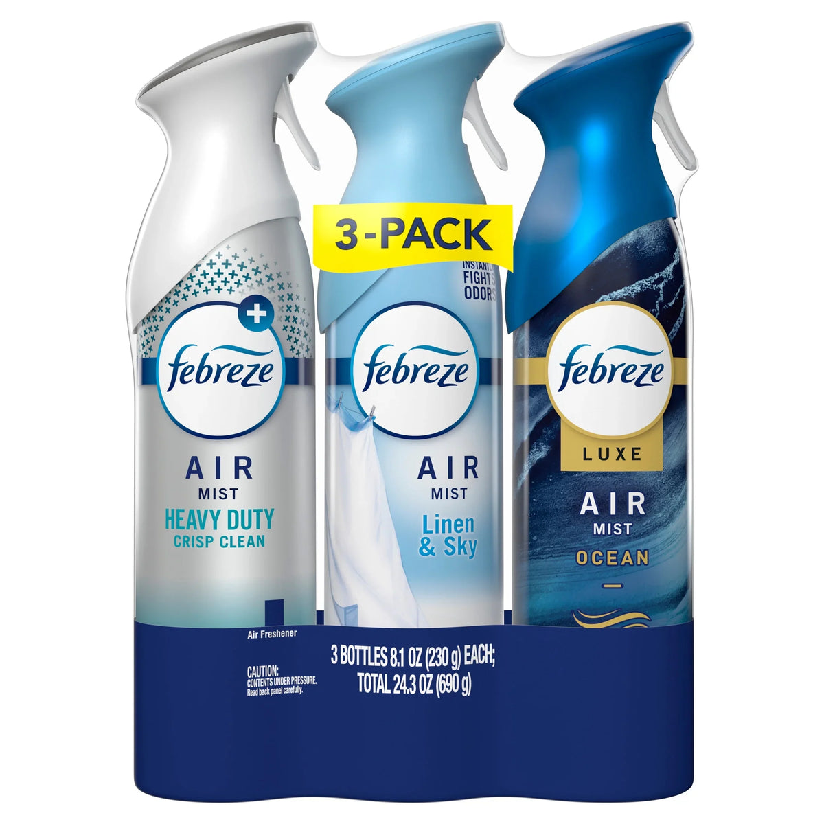 Febreze Air Mist Spray, Heavy Duty, Ocean, Linen & Sky, 8.1oz, 3 Count