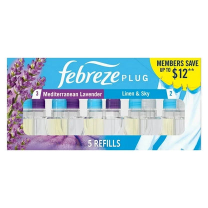 Febreze Plug Air Freshener Refills – Mediterranean Lavender + Linen & Sky (5-pack, 4.35 fl oz)- 2pk, With Paper Towel By OMA