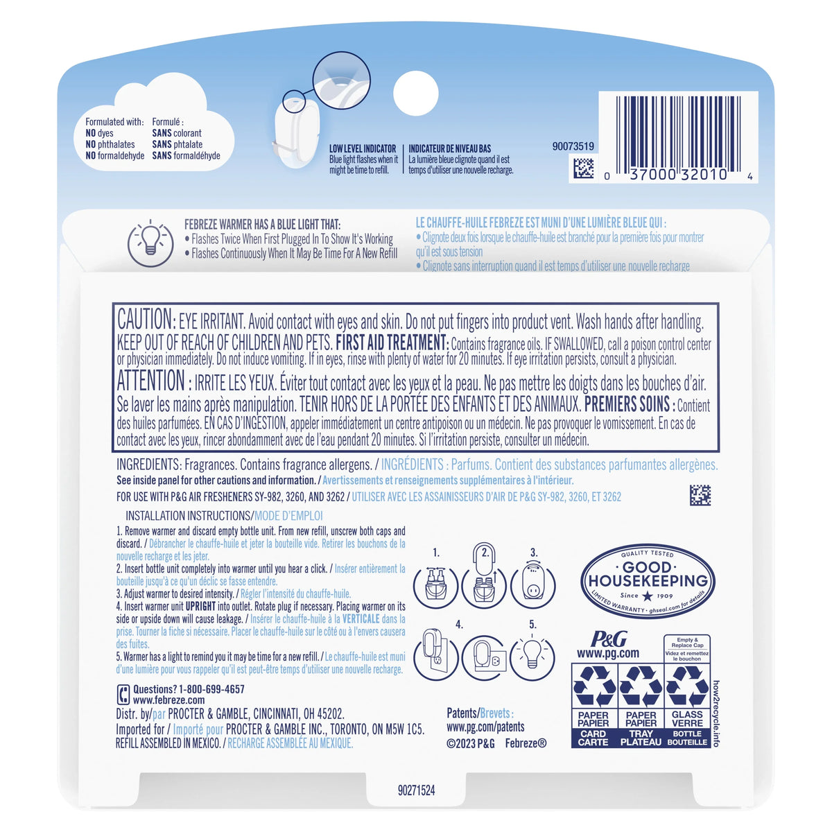 (6 pack) Febreze Plug In Air Freshener, Odor-Fighting Scented Oil Refill, Gain Scent, 2 Refills