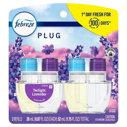 Febreze Plug In Air Freshener, Odor-Fighting Scented Oil Refill, Twilight Lavender Scent, 2 Refills